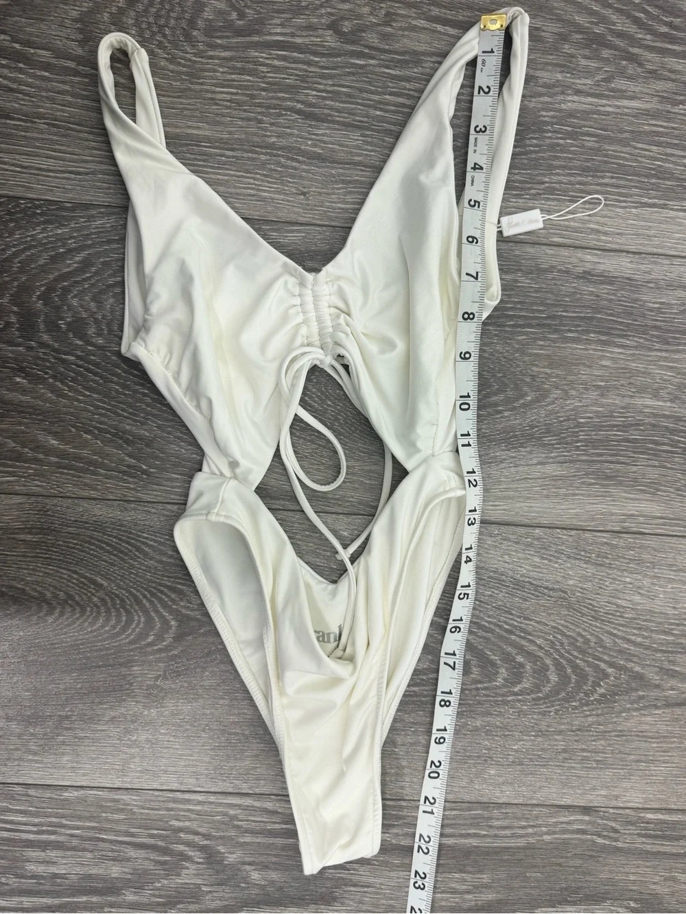 Frankies Bikinis White Cutout One Piece Swimsuit Ruched Tie Front Size XS